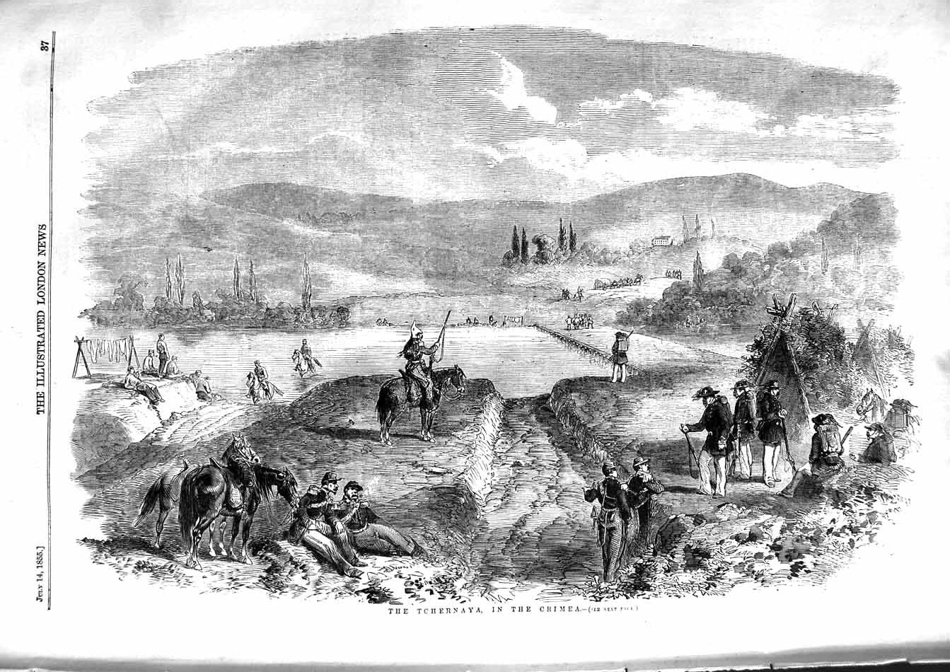 Original Old Antique Print 1855 Scene Tchernaya Crimea War Siers Horses 19th