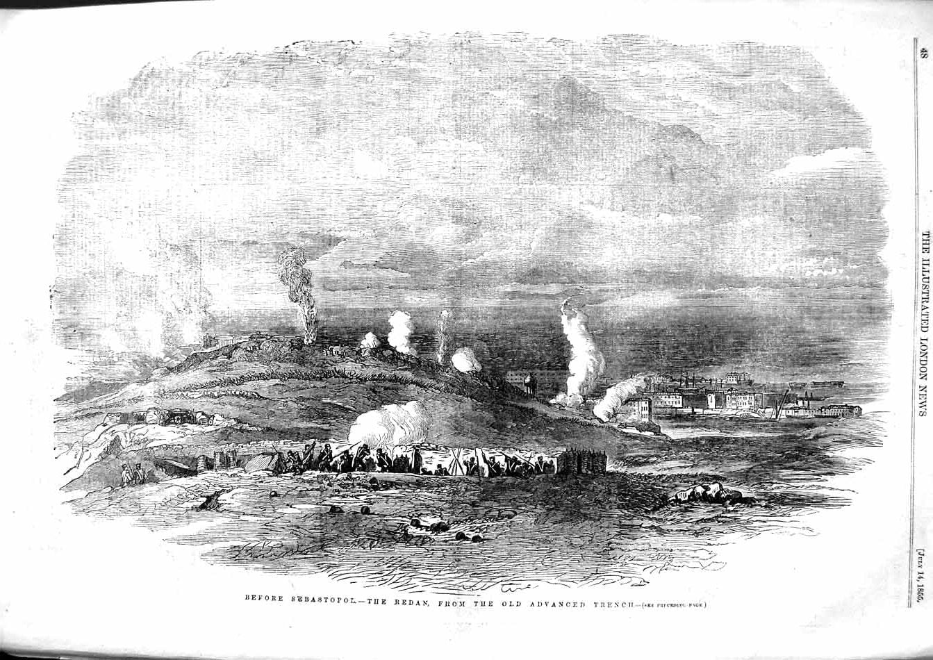 Original Old Antique Print 1855 Sebastopol Redan Advanced Trench War Siers 19th