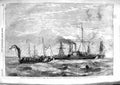 Original Old Antique Print 1855 Russian Steam Boat Glag Truce Admiral Dundas