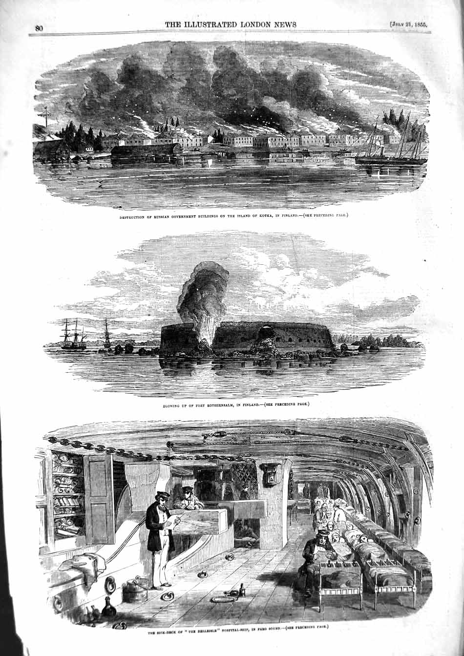 Original Old Antique Print 1855 Russian Government Kotka Finland Belleis 19th