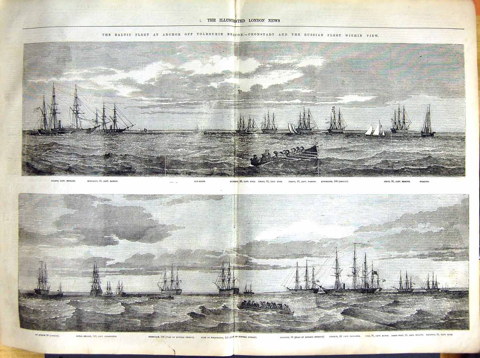 Original Old Antique Print 1855 Blatic Fleet Ships Tolboukin Duke Wellington 0