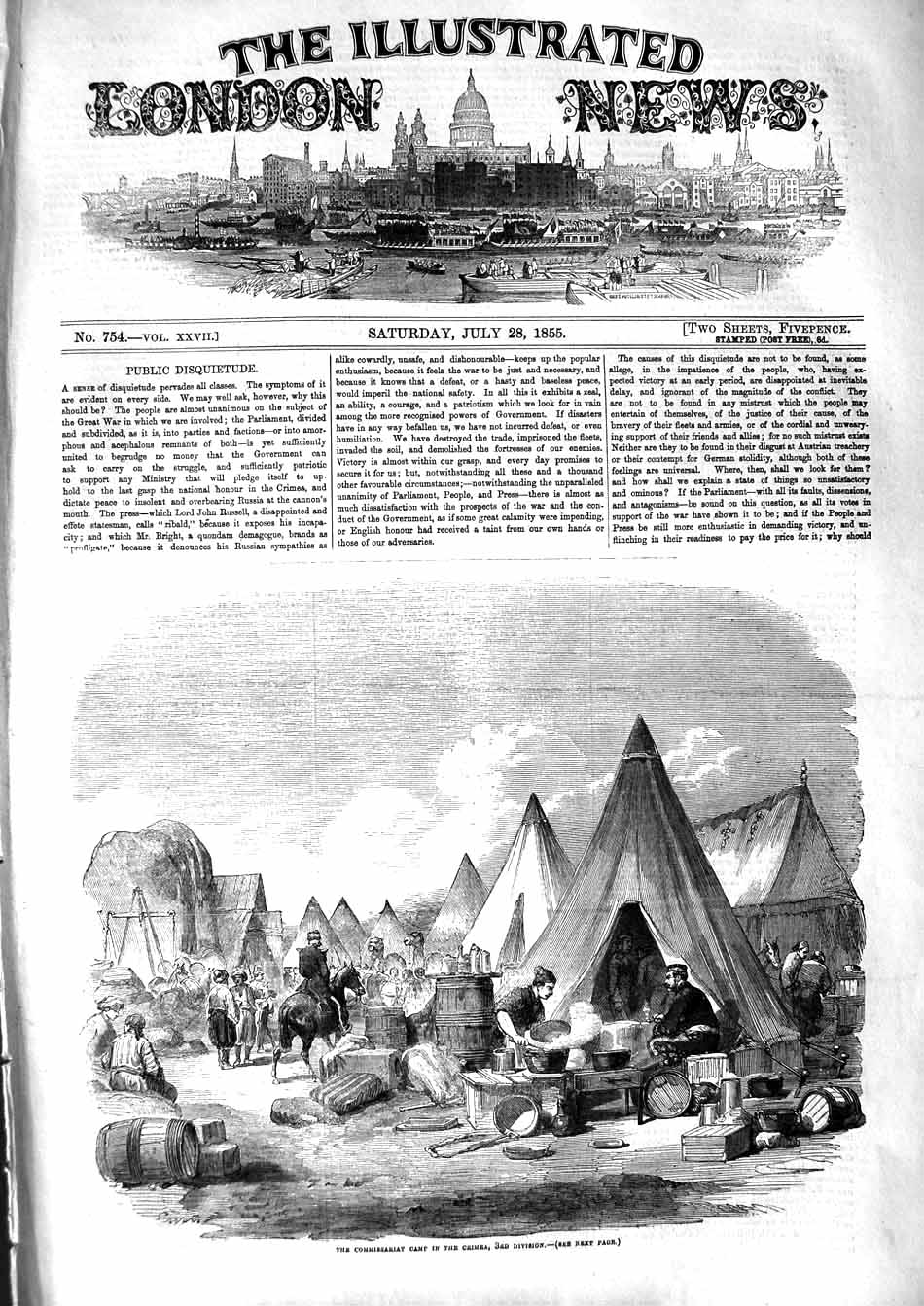 Original Old Antique Print 1855 Commissariat Camp Crimea War Tents Siers 19th