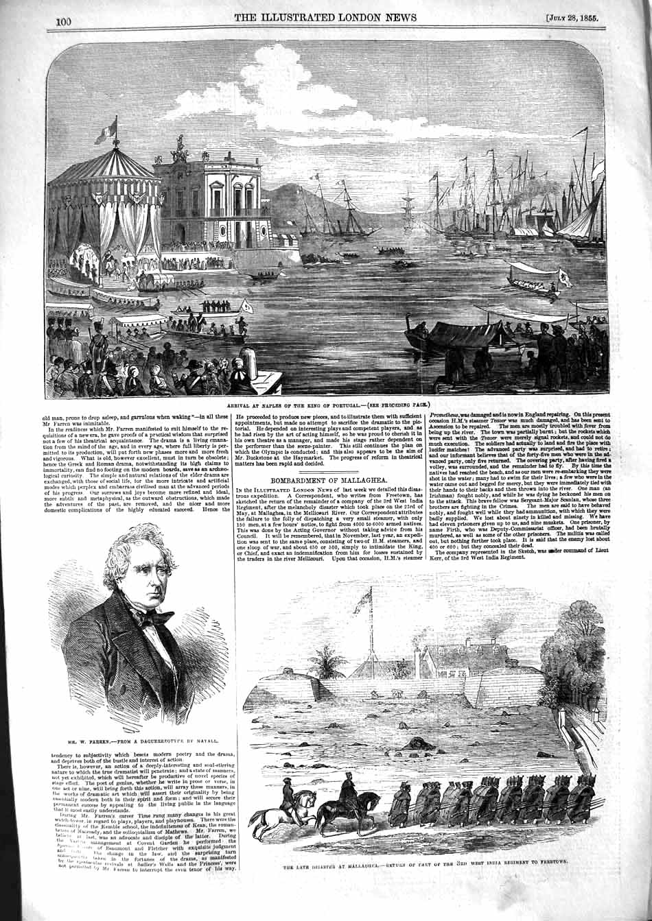Old Antique Print 1855 King Portugal Ships Naples Farren Mallaghea Army 19th