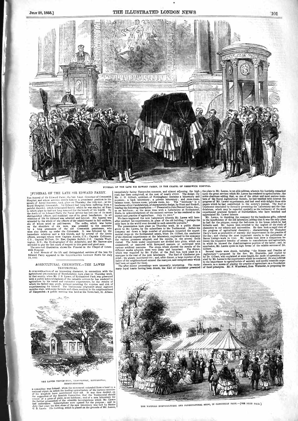 Original Old Antique Print 1855 Funeral Edward Parry Greenwich Hospital Watford