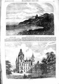 Original Old Antique Print 1855 View Dunrobin Castle Duke Sutherland Scotland