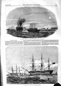 Original Old Antique Print 1855 Baltic War Ships Thistle Weasel Nile Cronstadt