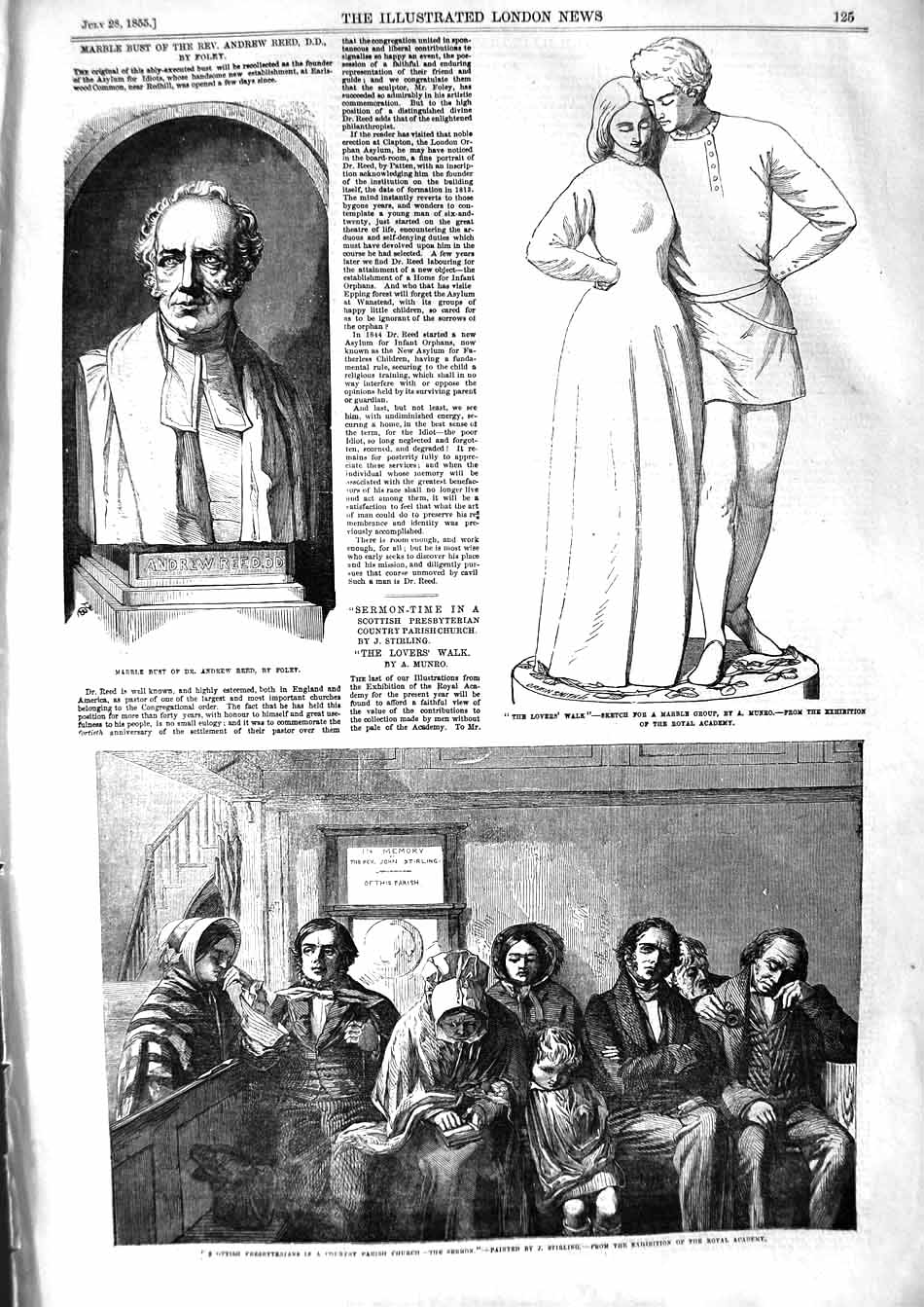 Original Old Antique Print 1855 Marble Bust Andrew Reed Scotland Presbyterians