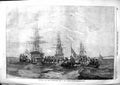 Original Old Antique Print 1855 Burial Sea Funeral Ship Boat Carmichael 19th