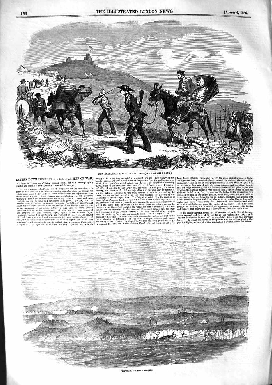 Original Old Antique Print 1855 Ambulance Transport Service Balaclava Si 19th