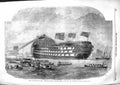Original Old Antique Print 1855 Marlborough War Ship Launch Portsmouth England