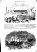 Original Old Antique Print 1855 Launch La Hogue Ship Sunderland Azoff Rive 19th
