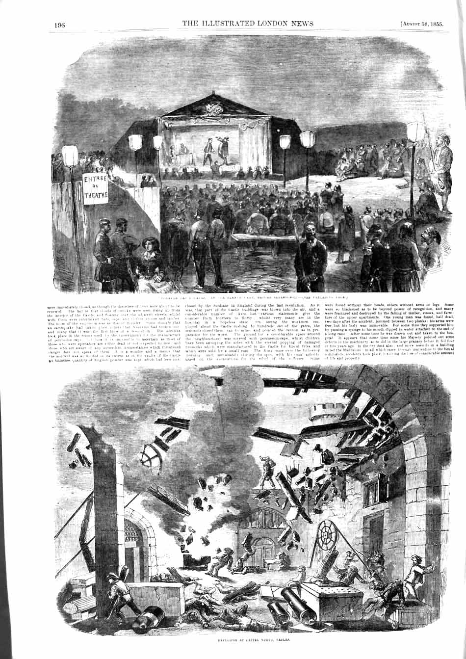 Original Old Antique Print 1855 Theatre Zouaves French Sebastopol Castel Naples