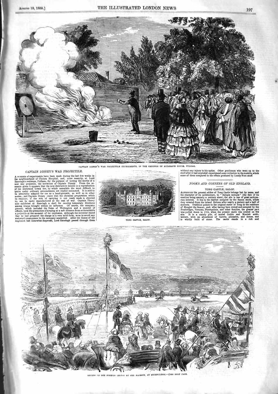 Old Antique Print 1855 Captain Disney Mulgrave House Fulham Shorncliffe 19th