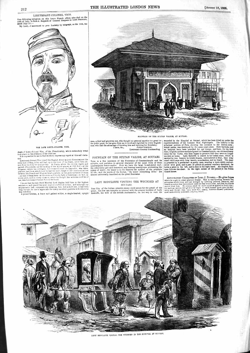 Old Antique Print 1855 Fountain Sultan Valide Scutari Lady Redcliffe War 19th