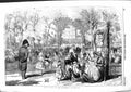 Original Old Antique Print 1855 Scene Gardens Tuileries France Children Picnic
