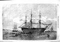 Original Old Antique Print 1855 Hospital Ship War Provisions Boat Sea Victorian