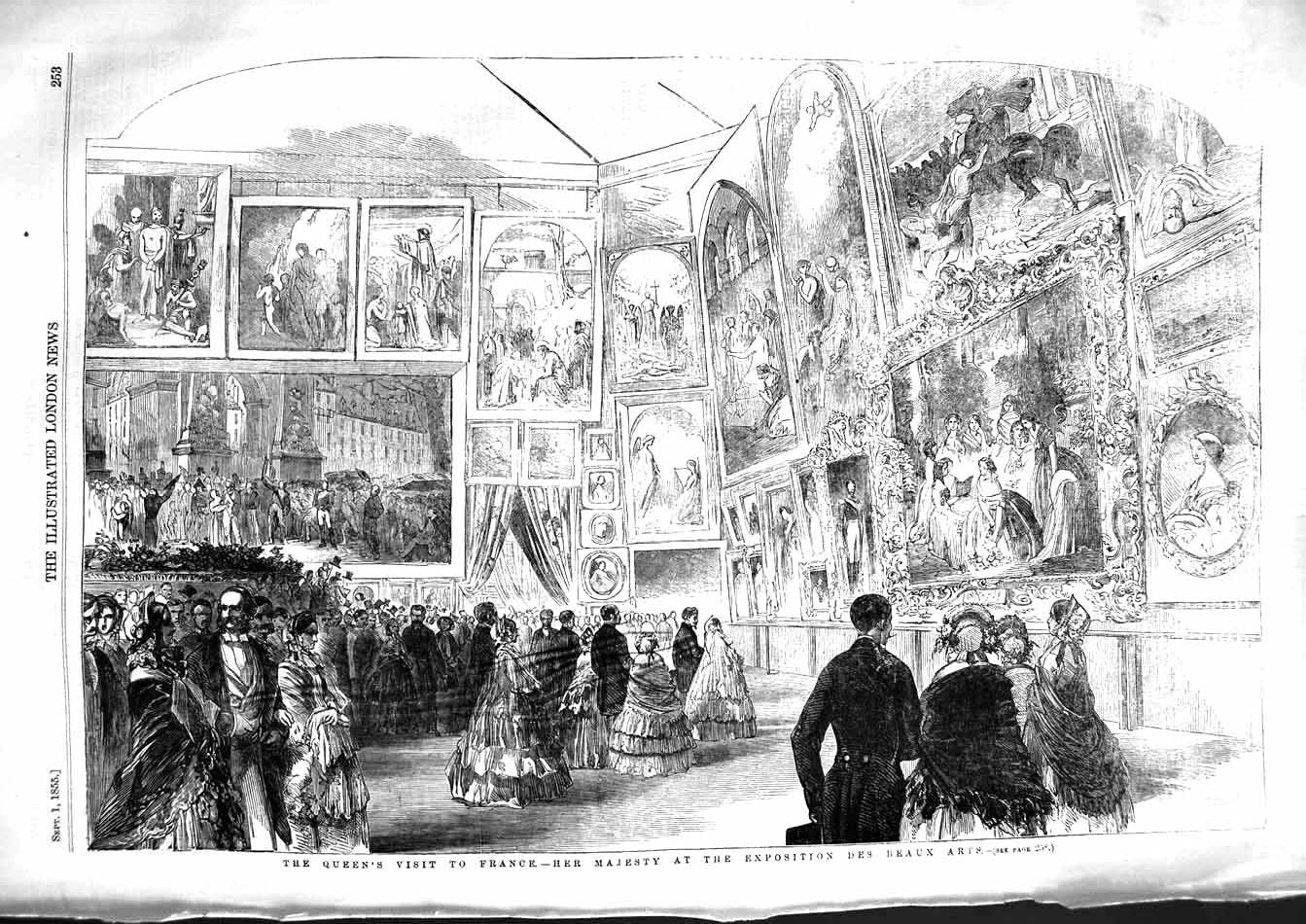 Original Old Antique Print 1855 Queen Visit France Exposition Des Beaux Arts