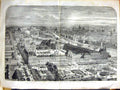 Original Old Antique Print 1855 Panoramic View Paris France Louvre Rue Victorian