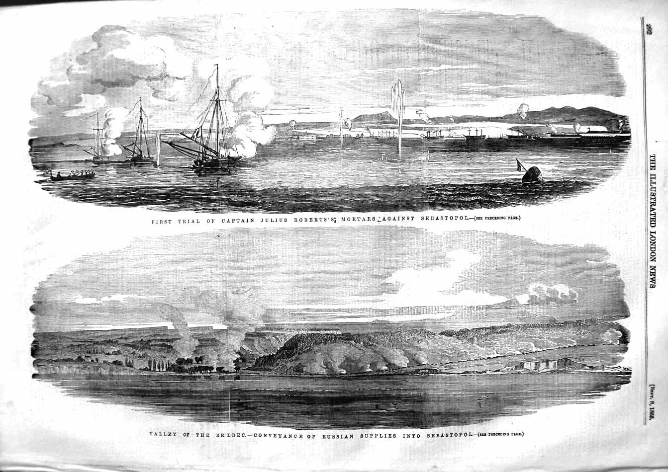 Old Antique Print 1855 Captain Julius Roberts Sebastopol War Belbec Ships 19th