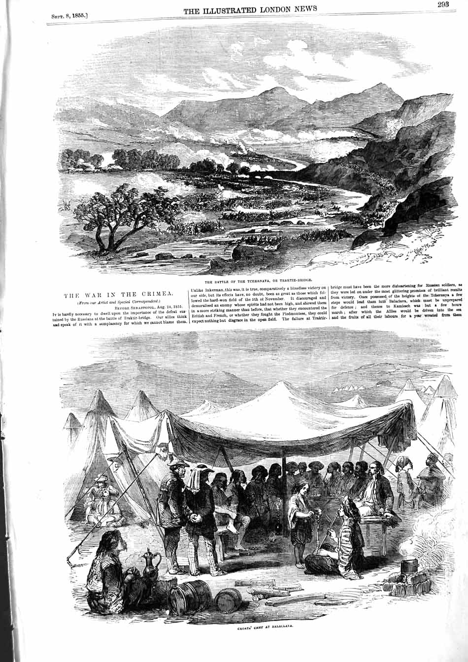 Old Antique Print 1855 Battle Tchernava Traktir-Bridge Croat'S Balaclava 19th