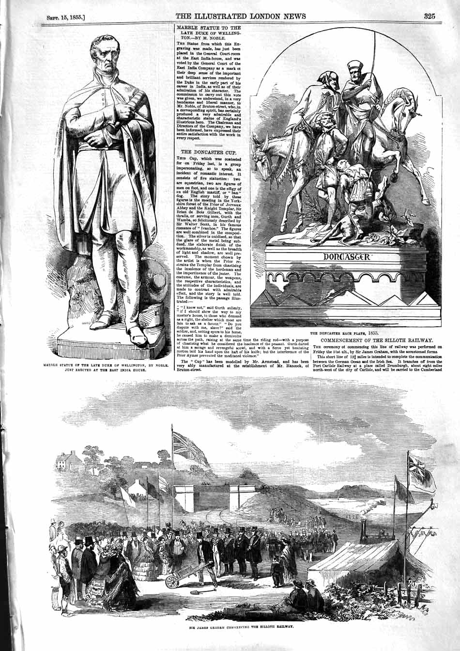 Old Antique Print 1855 Marble Statue Duke Wellington James Graham Silloth 19th