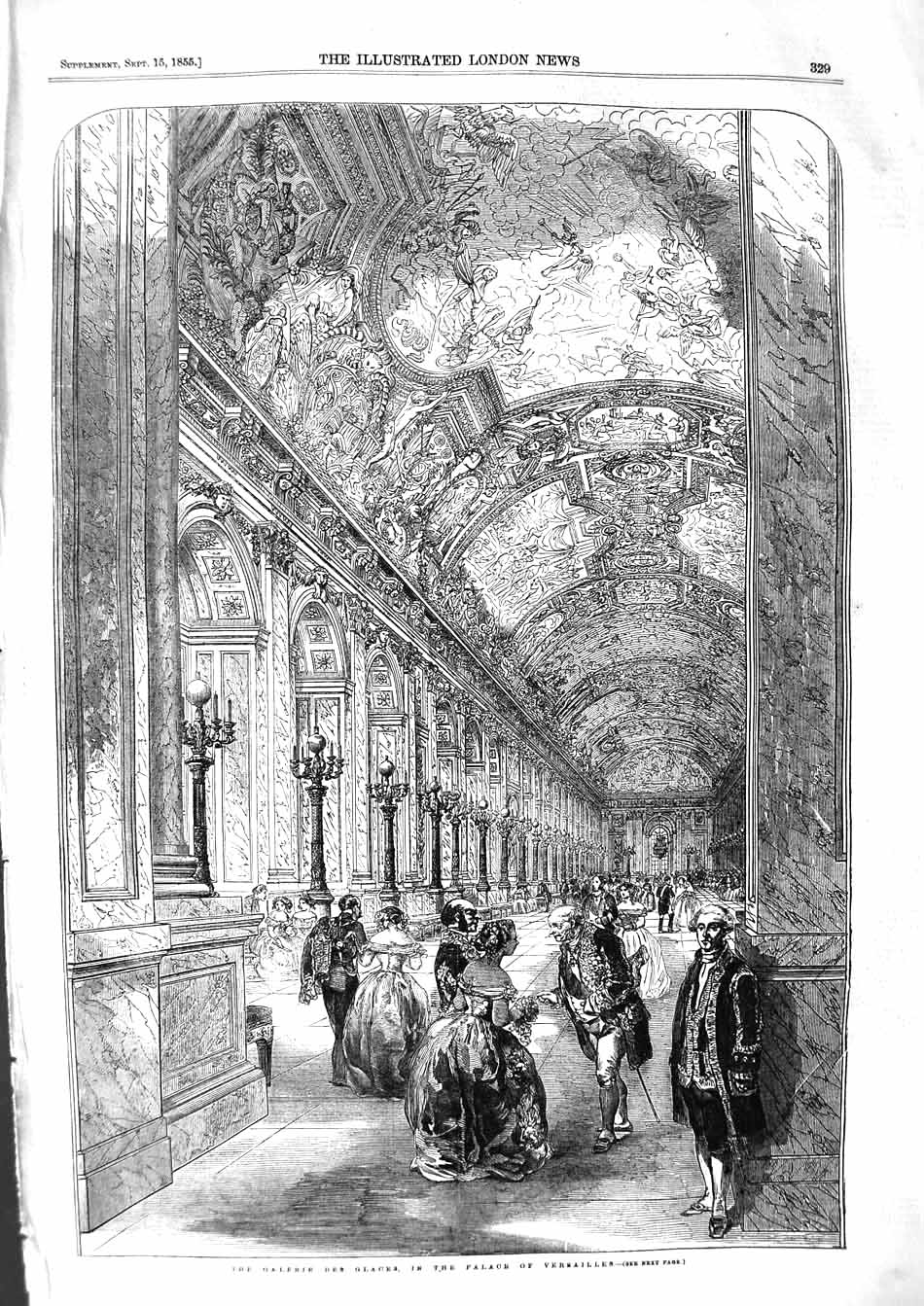 Original Old Antique Print 1855 Galerie Des Glaces Palace Versailles France