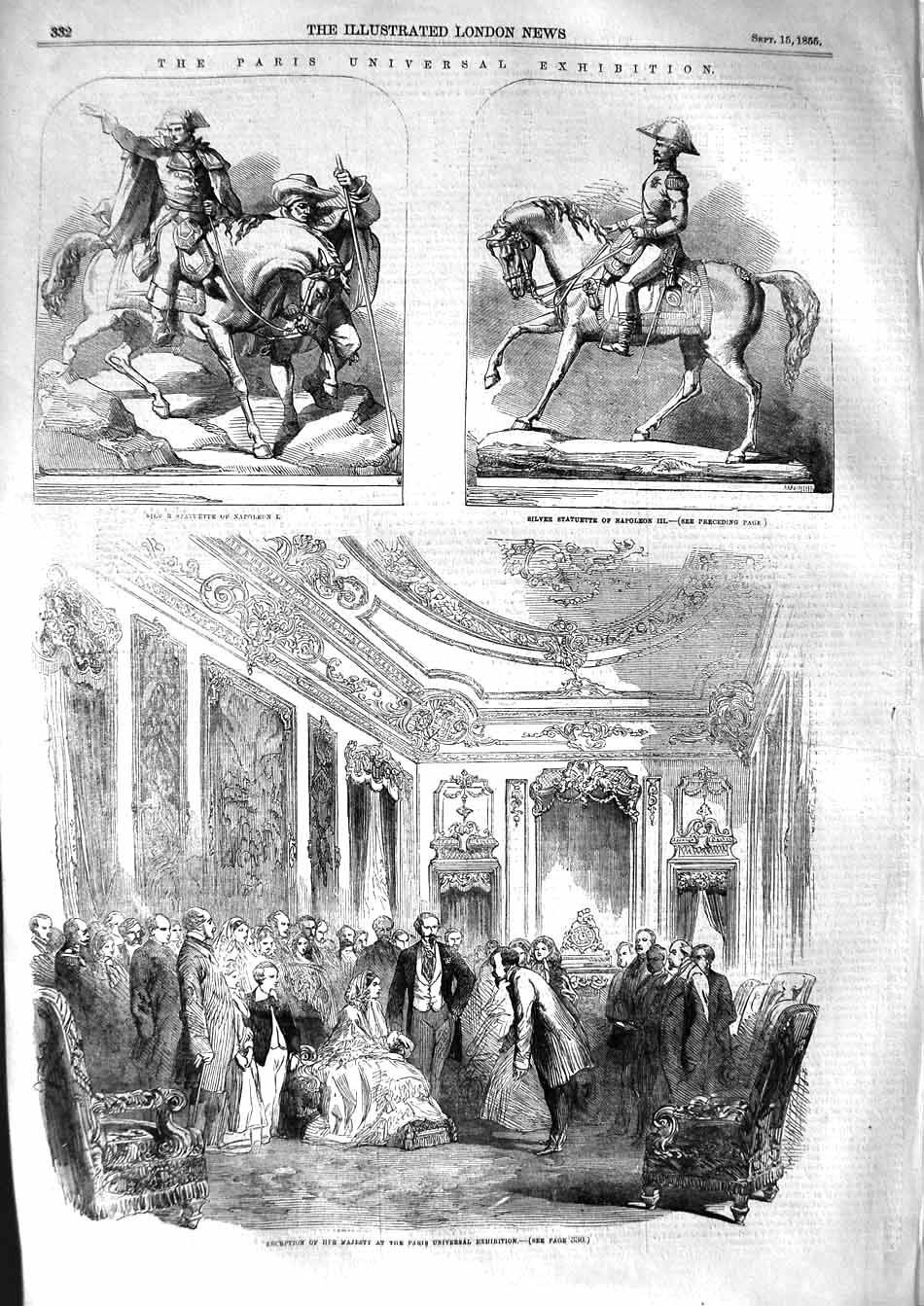 Old Antique Print 1855 Paris Exhibition Statuette Napoleon Queen France 19th