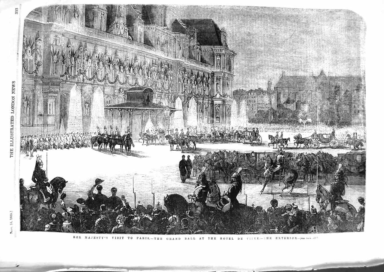 Old Antique Print 1855 Queen Visit Paris Grand Ball Hotel De Ville France 19th