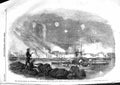 Original Old Antique Print 1855 Bombardment Sveaborg Fire Gun Boat Sheds Ships