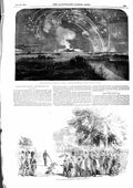Original Old Antique Print 1855 Parachute Rockets Bonfire Woolwich Sebastopol