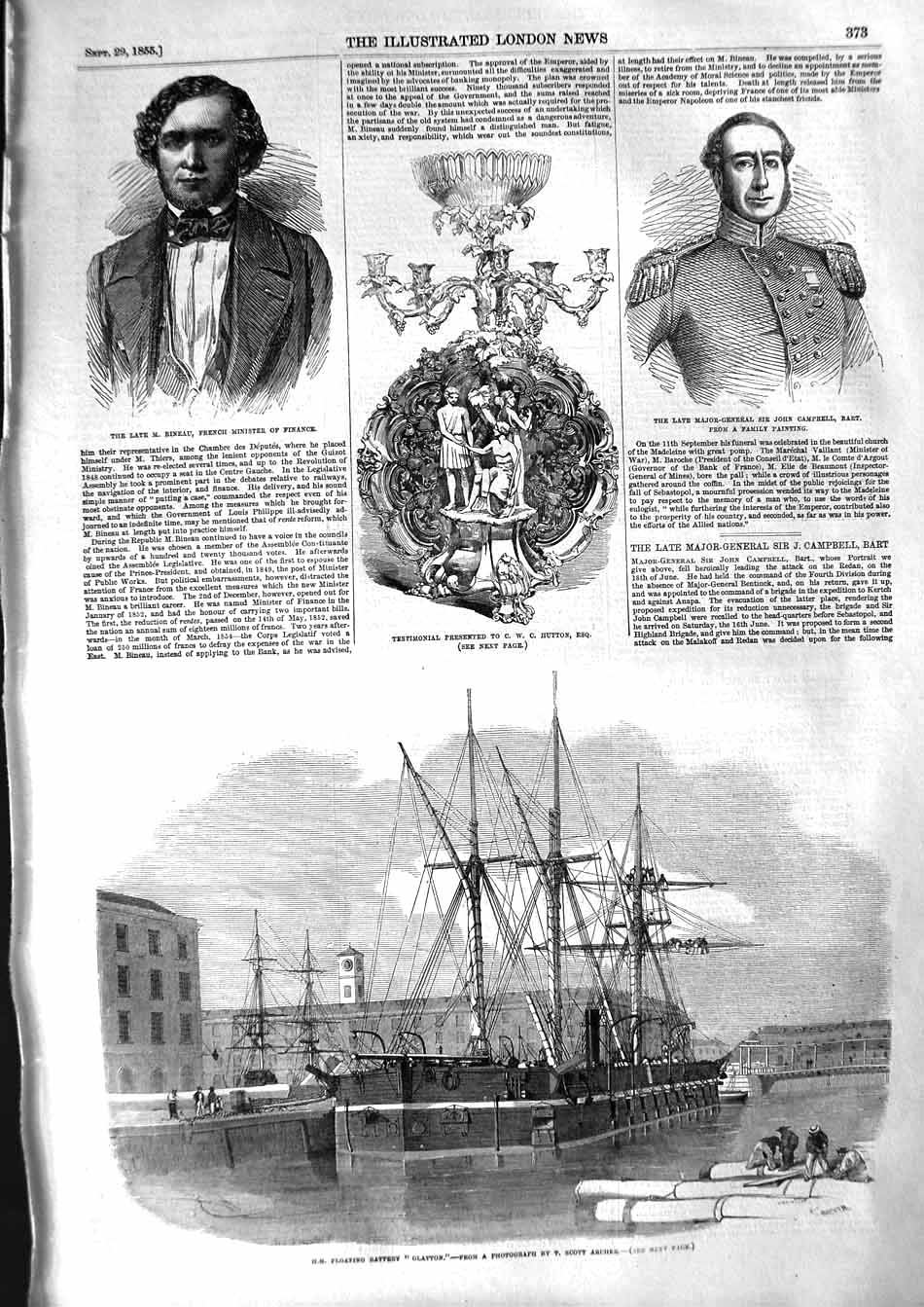 Original Old Antique Print 1855 Ship Floating Battery Glatton Hutton Campbell