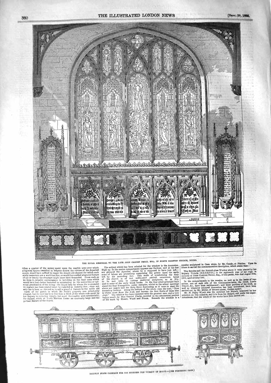 Old Antique Print 1855 Royal Memorial John Neild Train Carriage Viceroy 19th