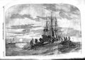 Original Old Antique Print 1855 Scene Baltic Sea French Funeral Ship Boats 19th