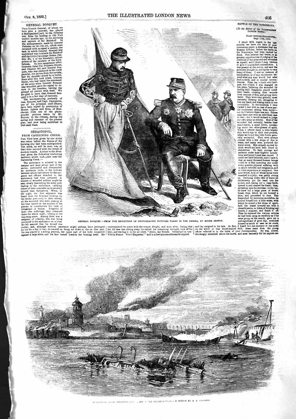 Original Old Antique Print 1855 General Bosquet Portrait Crimea War Sebastopol