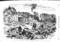 Original Old Antique Print 1855 Redan Sunrise Dead Injured Siers War Goodall