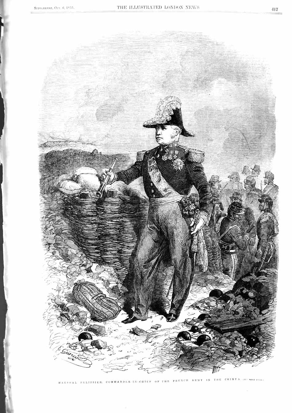 Old Antique Print 1855 Marshal Pelissiers Commander-In-Chief French Army 19th