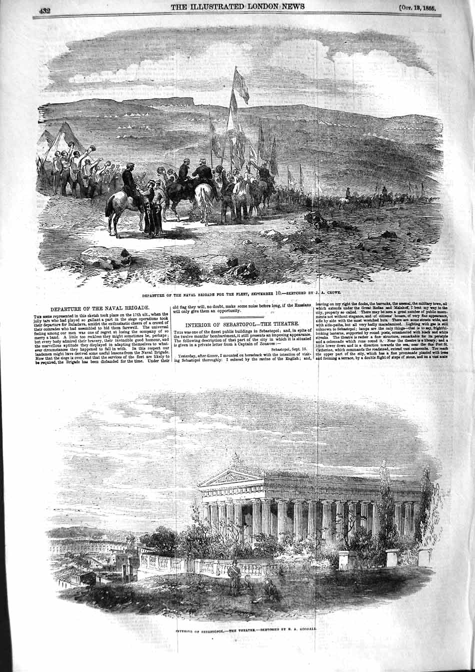 Original Old Antique Print 1855 Naval Brigade War Siers Theatre Sebastopol 19th