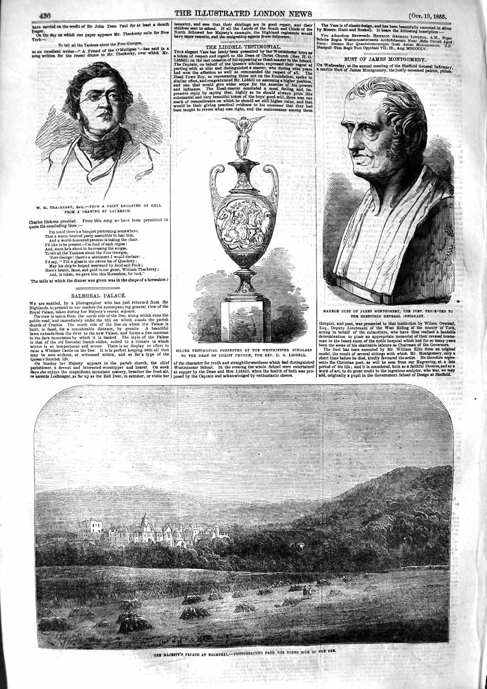 Original Old Antique Print 1855 Queen Palace Balmoral Scotland Montgomery Poet