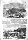 Original Old Antique Print 1855 Sebastopol Creek Battery War Siers Mountains