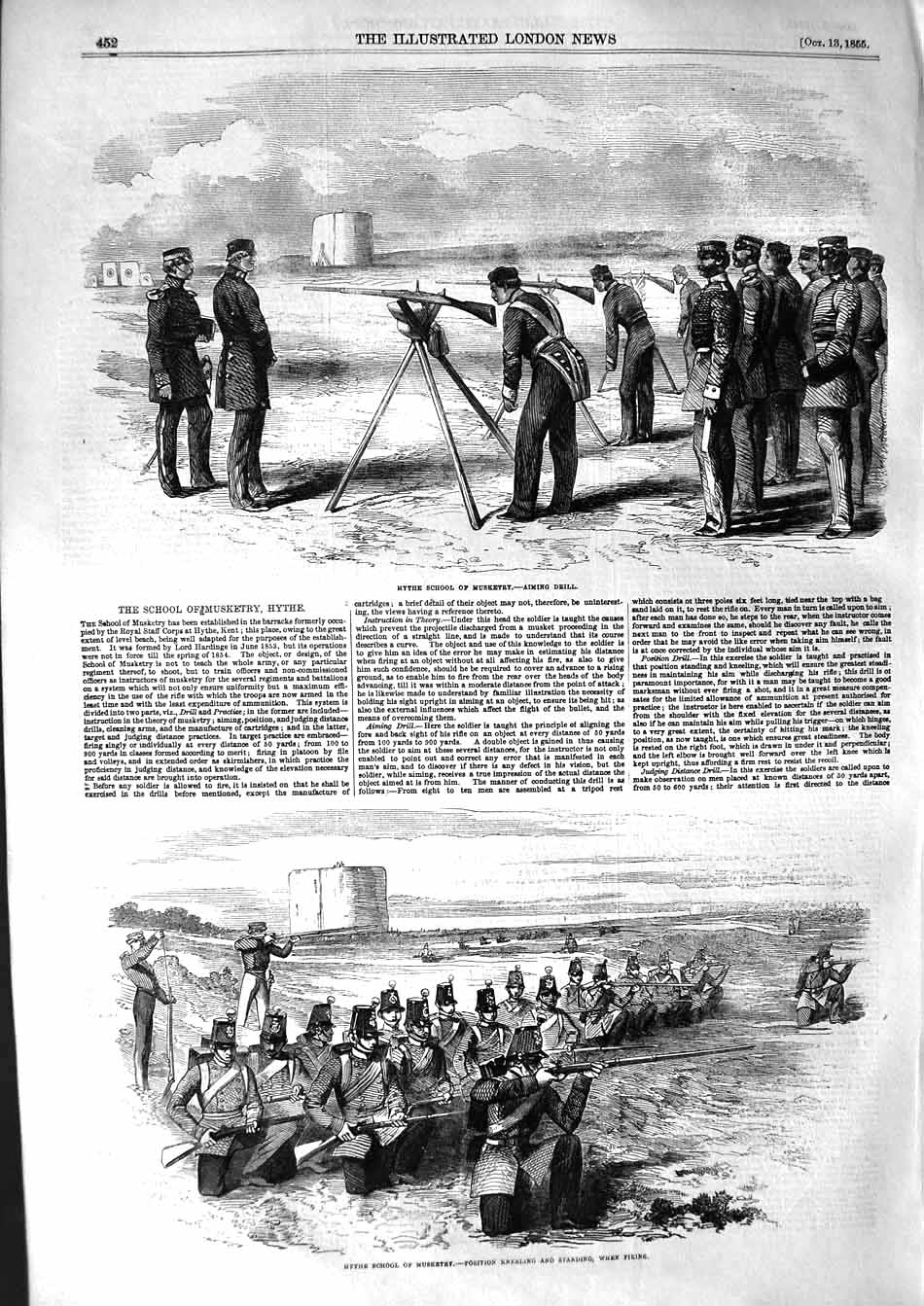Original Old Antique Print 1855 Hythe War School Musketry Siers Firing Victorian