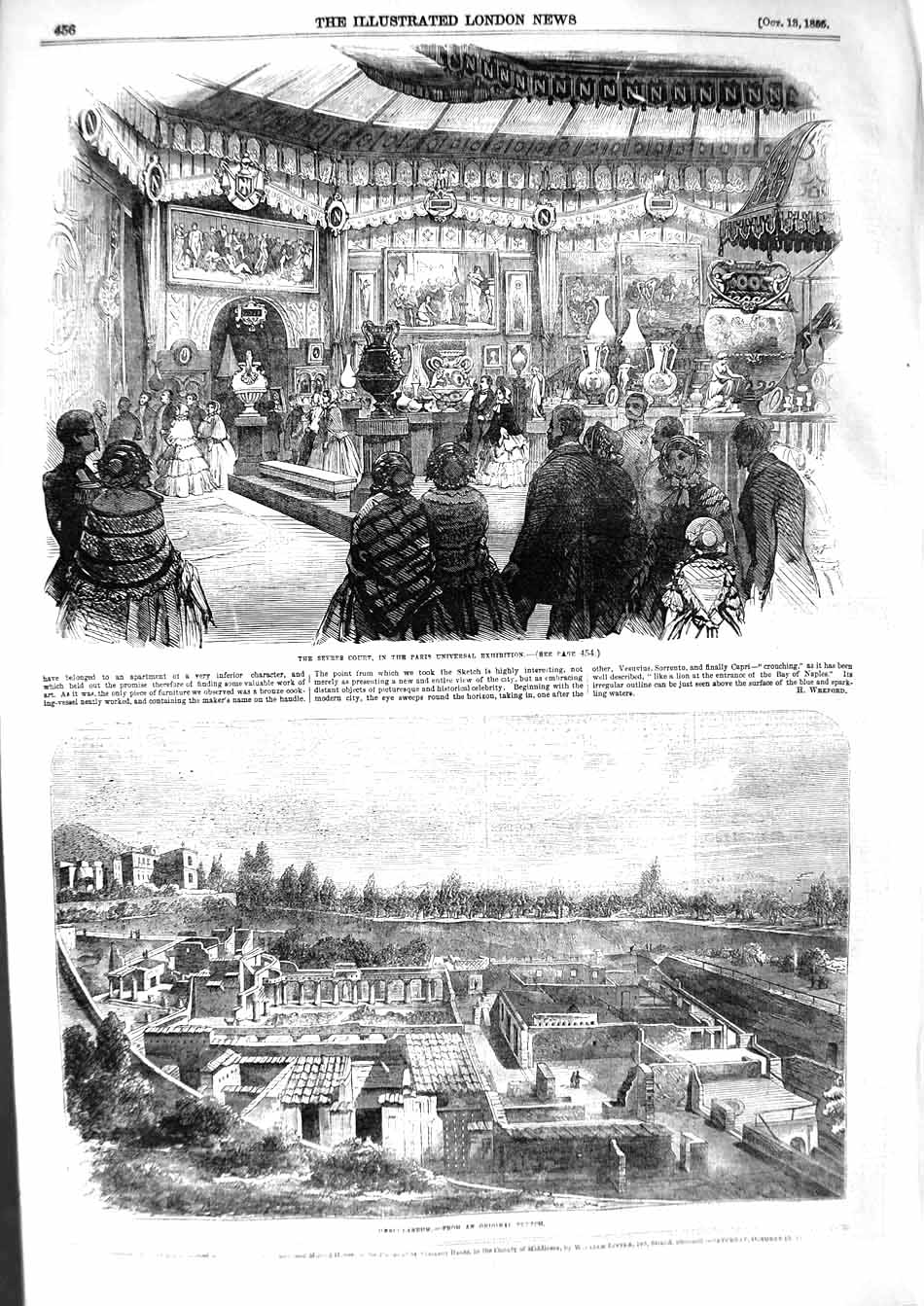 Original Old Antique Print 1855 Sevres Court Paris Exhibition View Herculaneum
