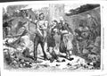 Original Old Antique Print 1855 Street Sebastopol Allied Siers Singing Lampions