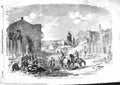 Original Old Antique Print 1855 Street Scene Sebastopol Siers Horses Goodall