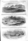 Original Old Antique Print 1855 Submarine Telegraph Newfoundland Ships Victoria