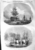 Original Old Antique Print 1855 Baltic Ships Duke Wellington Cornwallis Amphion