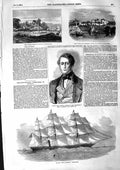 Original Old Antique Print 1855 Pointee Ganges Mahometan Palace Ship Khersonese