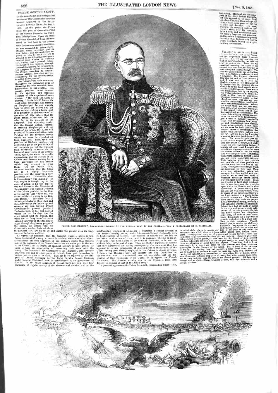 Original Old Antique Print 1855 Prince Gortschakoff Russian Army Crimea War