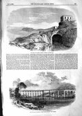Original Old Antique Print 1855 Dublin Wicklow Railway Killiney Viaduct Boyne