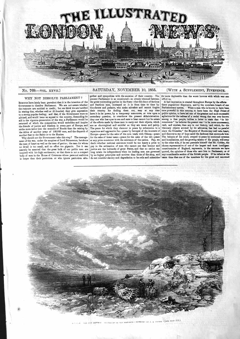 Original Old Antique Print 1855 View Kinburn Spit Battery War Otchakoff 19th