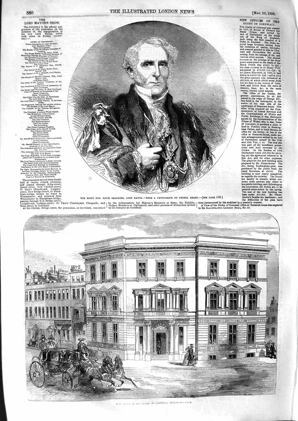 Original Old Antique Print 1855 David Salomons Lord Mayor Office Duchy Cornwall